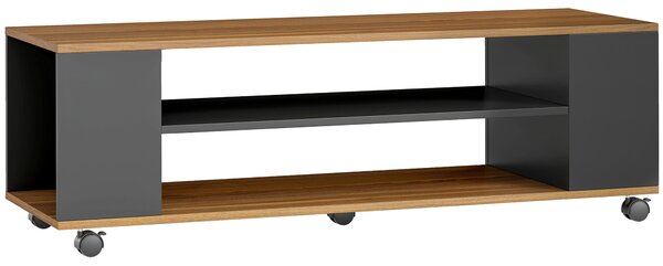 HOMCOM Mobile TV da Terra con Ruote 4 Ripiani per TV fino a 55 Pollici, 120x40x38,5 cm Noce e Nero | Aosom Italy