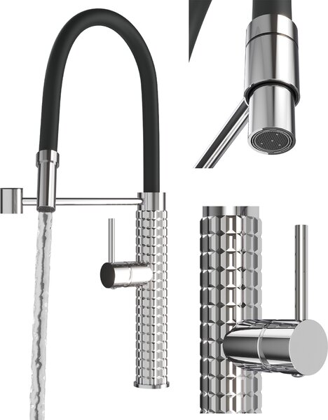 Granitan | Miscelatore da cucina Fano - Nero - Orientabile a 360° - Getto regolabile - Foro di montaggio 35 mm