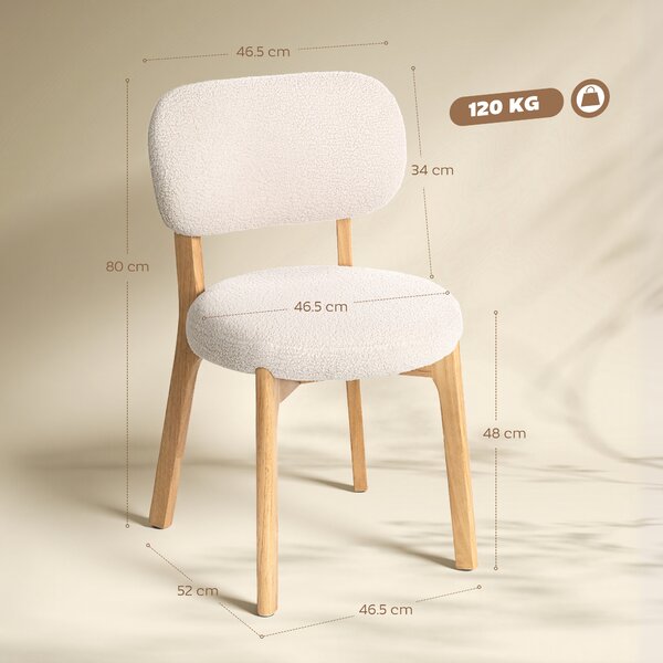 HOMCOM Set di 2 sedie da pranzo imbottite con gambe in legno di hevea, 46,5 x 52 x 80 cm, crema | Aosom Italy