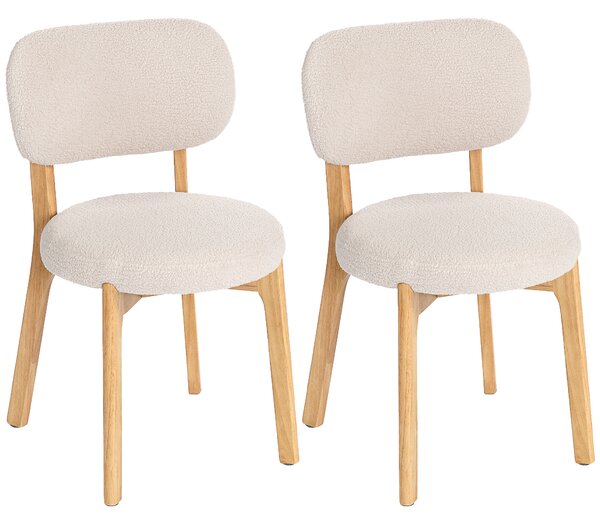HOMCOM Set di 2 sedie da pranzo imbottite con gambe in legno di hevea, 46,5 x 52 x 80 cm, crema | Aosom Italy