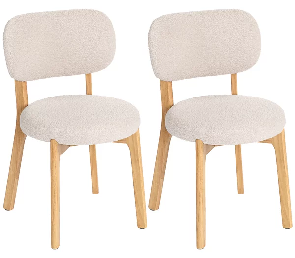 HOMCOM Set di 2 sedie da pranzo imbottite con gambe in legno di hevea, 46,5 x 52 x 80 cm, crema | Aosom Italy