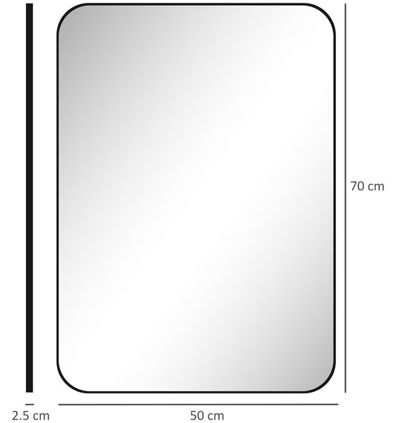 HOMCOM Specchio da bagno con Pellicola anti-frammentazione e Cornice in metallo, 50 x 70 cm Nero | Aosom Italy