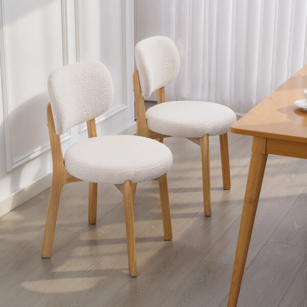 HOMCOM Set di 2 sedie da pranzo imbottite con gambe in legno di hevea, 46,5 x 52 x 80 cm, crema | Aosom Italy