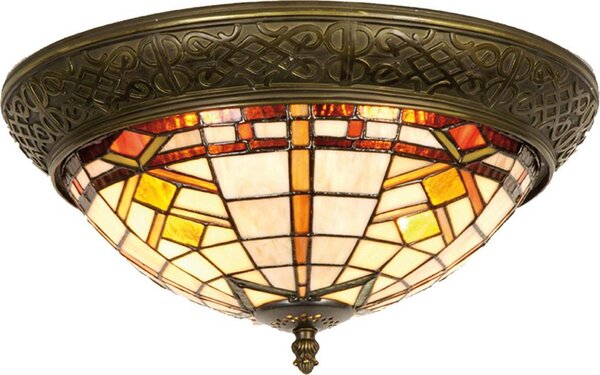Clayre & Eef Lampada da soffitto Tiffany Ø 38x19 cm Vetro marrone beige