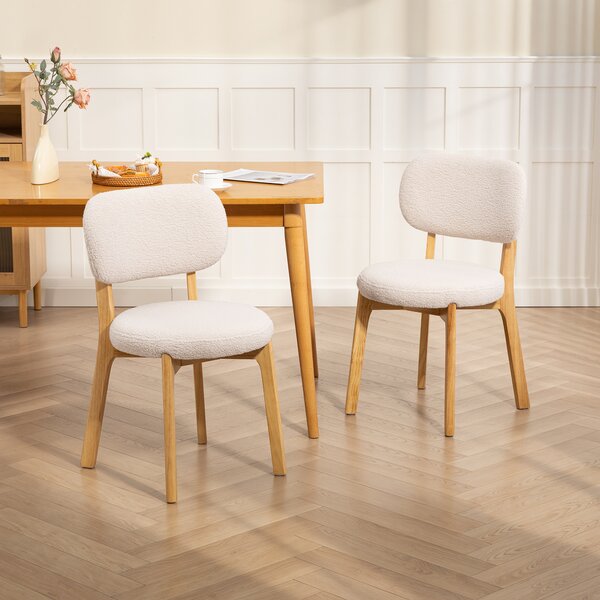 HOMCOM Set di 2 sedie da pranzo imbottite con gambe in legno di hevea, 46,5 x 52 x 80 cm, crema | Aosom Italy