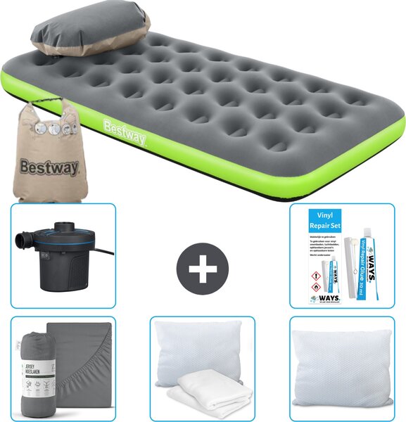 Materasso gonfiabile Bestway - 1 persona - 99 x 188 x 22 cm - grigio/verde - accessori inclusi