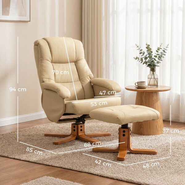 HOMCOM Poltrona relax con poggiapiedi, girevole a 360° con schienale reclinabile e carico 120 kg, beige | Aosom Italy