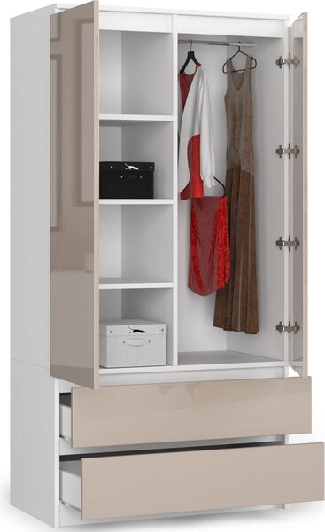 BDW Armadio 2 ante, 4 ripiani, bianco / Capucciono, 180 x 90 x 51 cm