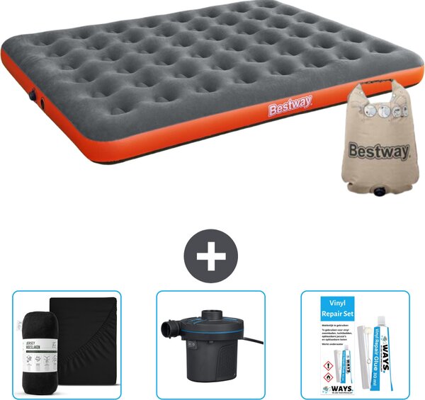 Materasso gonfiabile Bestway - 2 persone - 152 x 203 x 22 cm - grigio/arancio - accessori inclusi