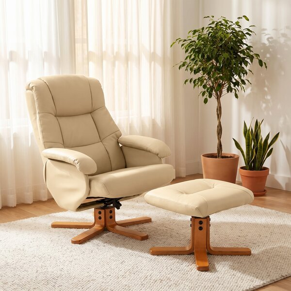 HOMCOM Poltrona relax con poggiapiedi, girevole a 360° con schienale reclinabile e carico 120 kg, beige | Aosom Italy