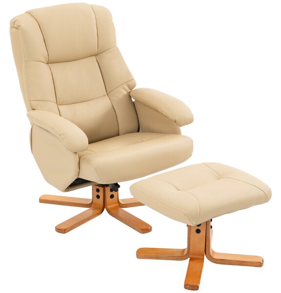 HOMCOM Poltrona relax con poggiapiedi, girevole a 360° con schienale reclinabile e carico 120 kg, beige | Aosom Italy