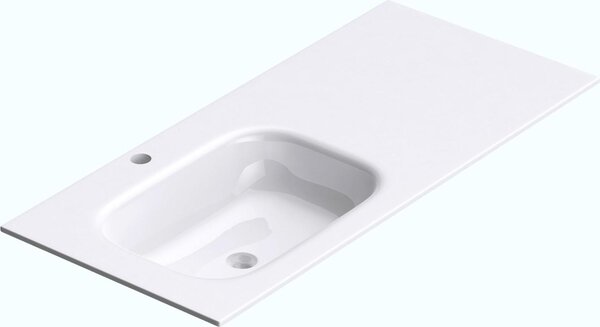 Doporro Lavabo ad Incasso Soprapiano 100 cm in Marmoresina Bianco Lucido, Lavabo Bagno da Appoggio Lavandino con Foro Rubinetto Vasca a Sinistra Colossum04