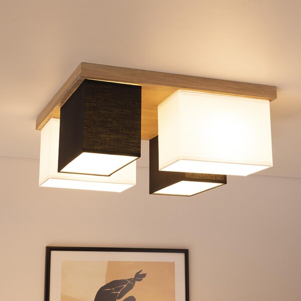 Plafoniera MeLiTec "Paloma", D129, in vero legno di quercia, crema/bianco e nero, lampada da soffitto moderna