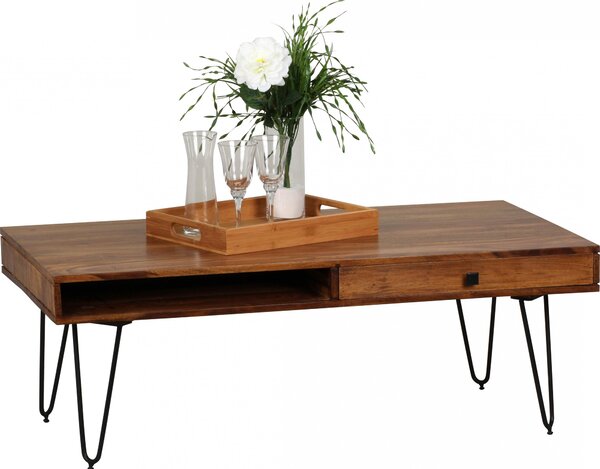 Wohnling tavolino in legno massiccio di sheesham 120 x 60 x 40 CM con 2 cassetti; WL1.513