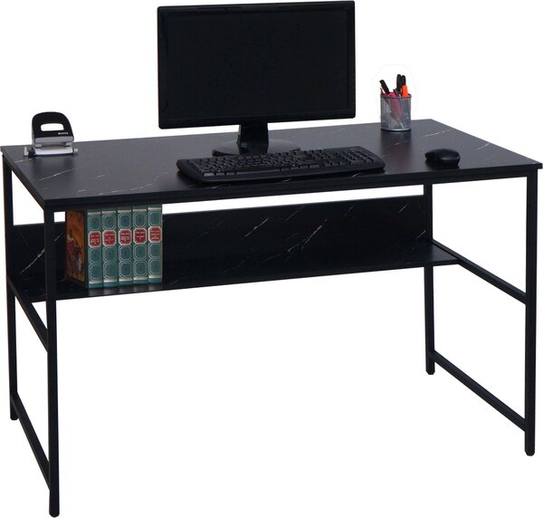 Scrivania MCW-K80, scrivania da ufficio, scrivania per computer, piano di lavoro, ripiano, metallo e MDF, 120x60 cm ~ effetto marmo nero