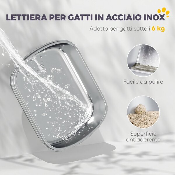 PawHut Lettiera per Gatti Chiusa in Acciaio, Coperchio Ribaltabile, Doppia Porta, Paletta, Grigio Chiaro | Aosom Italy