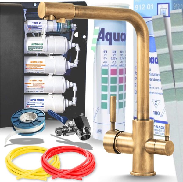 Rubinetto da cucina Ari Venom 1 a 3 vie, in ottone, con collegamento per filtro acqua, beccuccio girevole 360 gradi, bronzo