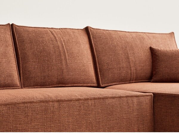 Divano angolare color rame allungabile/con contenitore (con penisola a destra/con chaise lounge) con rivestimento in ciniglia Maze – Maison de Rêve