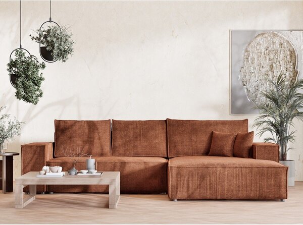 Divano angolare color rame allungabile/con contenitore (con penisola a destra/con chaise lounge) con rivestimento in ciniglia Maze – Maison de Rêve