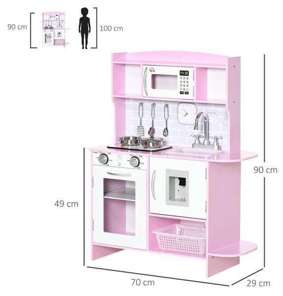 HOMCOM Cucina Giocattolo per Bambini con Fornelli, Luci e Suoni, Microonde, Età 3-6 Anni, Rosa | Aosom Italy