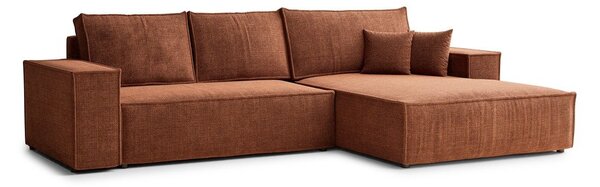 Divano angolare color rame allungabile/con contenitore (con penisola a destra/con chaise lounge) con rivestimento in ciniglia Maze – Maison de Rêve