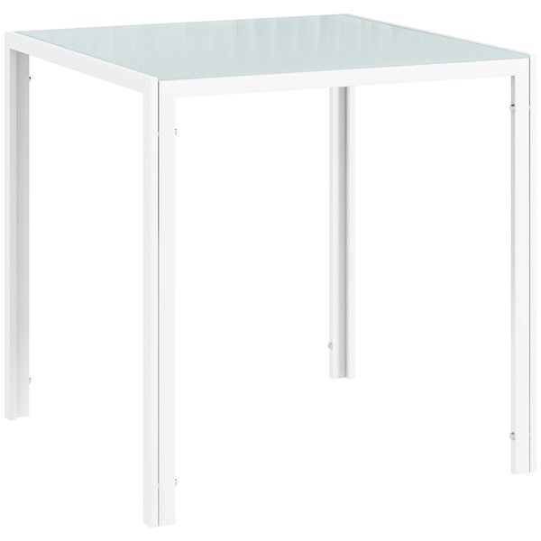 HOMCOM Tavolo da Pranzo in Vetro Quadrato per 4 Persone con Gambe in Metallo, 75x75x75 cm, Bianco | Aosom Italy