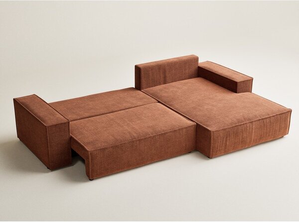 Divano angolare color rame allungabile/con contenitore (con penisola a destra/con chaise lounge) con rivestimento in ciniglia Maze – Maison de Rêve