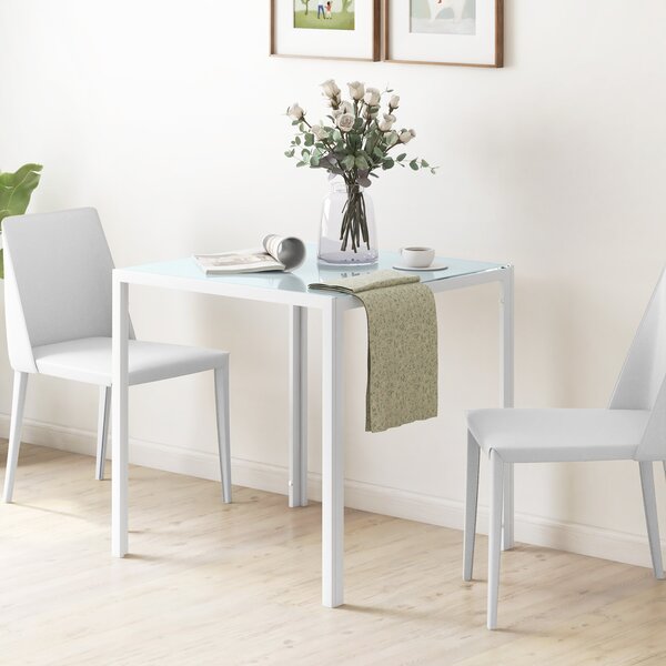 HOMCOM Tavolo da Pranzo in Vetro Quadrato per 4 Persone con Gambe in Metallo, 75x75x75 cm, Bianco | Aosom Italy