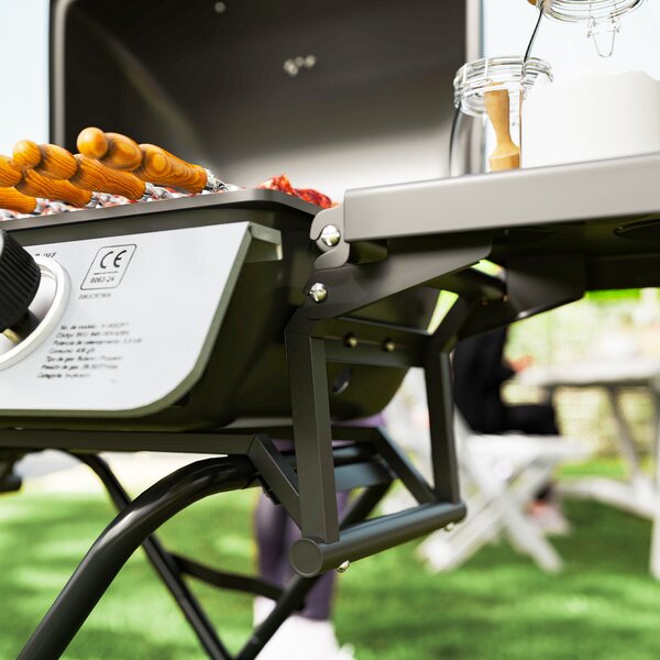 Outsunny Barbecue a gas 5,6 kW richiudibile con ruote, 2 bruciatori e ripiani, 101x50x102 cm, Nero | Aosom Italy