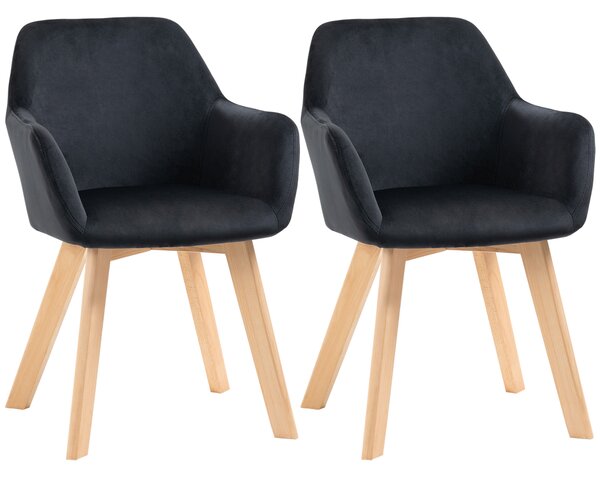 HOMCOM Set 2 Sedie da pranzo moderne effetto velluto e legno di caucciù, 54x57x80 cm, Nero | Aosom Italy