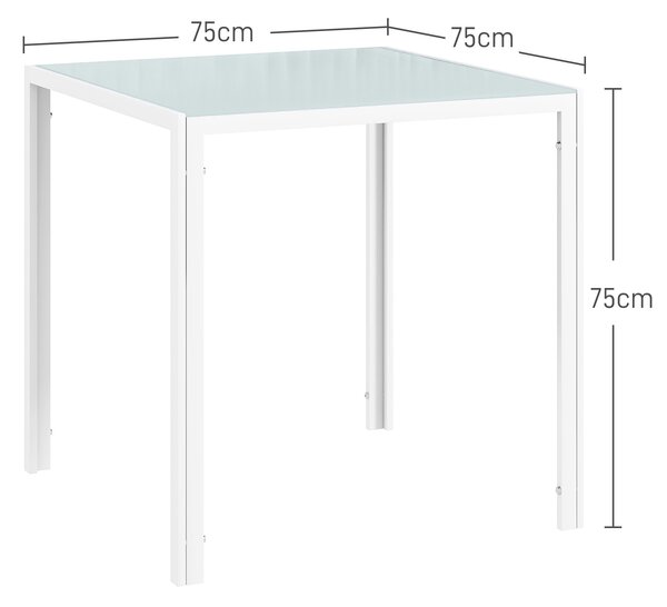HOMCOM Tavolo da Pranzo in Vetro Quadrato per 4 Persone con Gambe in Metallo, 75x75x75 cm, Bianco | Aosom Italy