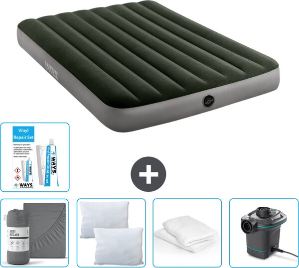 Letto ad aria Intex - Letto matrimoniale - 137 x 191 x 25 cm - Verde - Consegna inclusa Lenzuolo completo - Baciamano - Pompa - Set di riparazione it Guanciale protettivo
