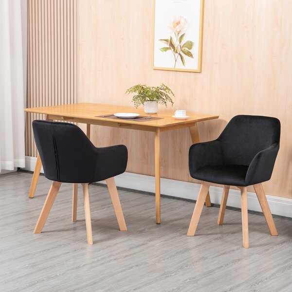 HOMCOM Set 2 Sedie da pranzo moderne effetto velluto e legno di caucciù, 54x57x80 cm, Nero | Aosom Italy