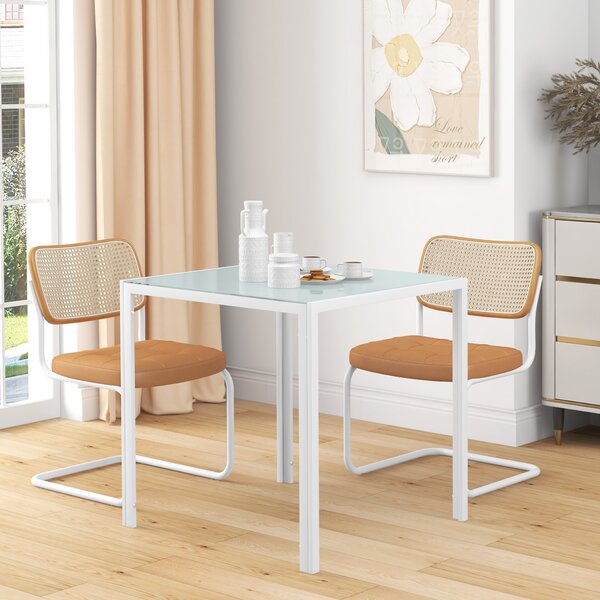 HOMCOM Tavolo da Pranzo in Vetro Quadrato per 4 Persone con Gambe in Metallo, 75x75x75 cm, Bianco | Aosom Italy
