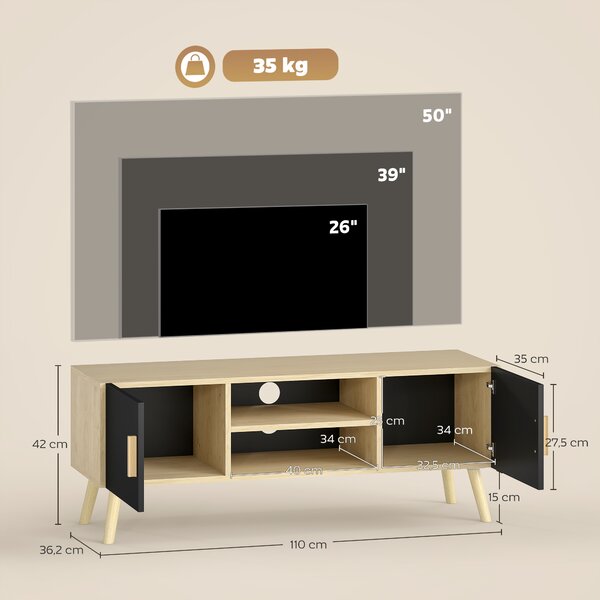 HOMCOM Mobile porta TV fino a 50 pollici in legno con ripiani, 2 armadietti e passacavi, Rovere | Aosom Italy