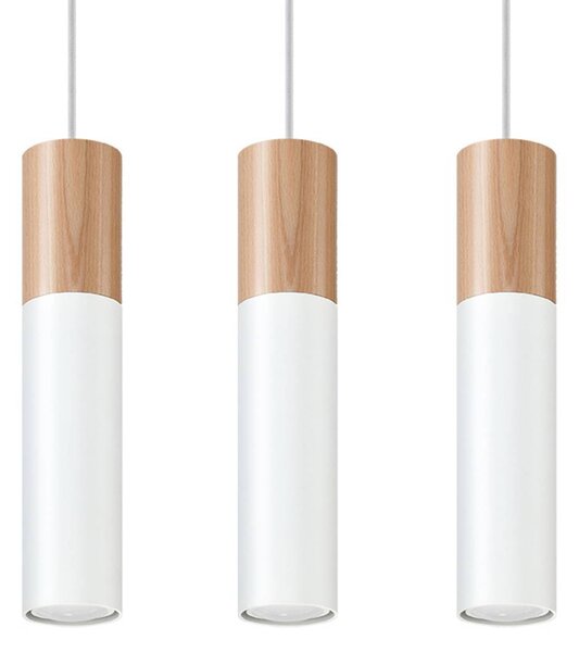 Lampada a sospensione PABLO 3 bianco 3xGU10 10W acciaio/legno 90x6x45cm Sollux Lighting
