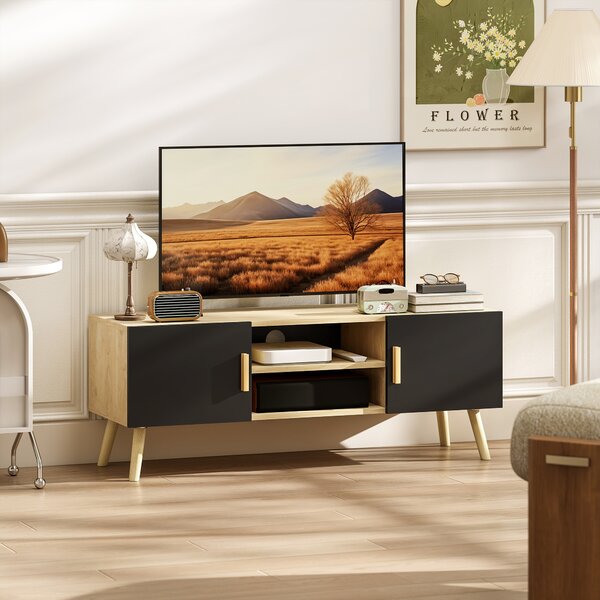 HOMCOM Mobile porta TV fino a 50 pollici in legno con ripiani, 2 armadietti e passacavi, Rovere | Aosom Italy