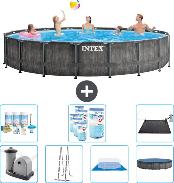 Piscina Intex Round Prism Frame Greywood - 549 x 122 cm - inclusa pompa - scaletta - telo di fondo - pacchetto manutenzione copertura - filtro - tappetino solare