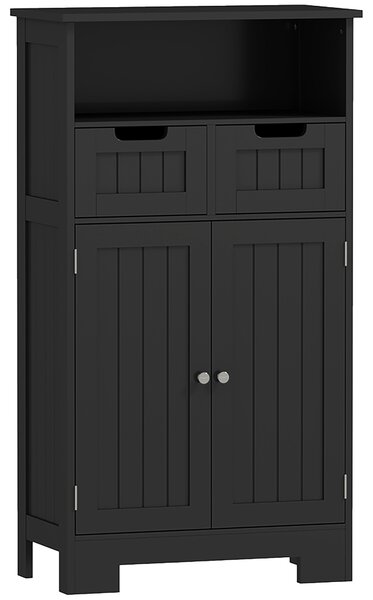 Kleankin Mobile Basso da Bagno Multi-scomparti con 2 cassetti e Armadietto Doppia Anta, Nero | Aosom Italy