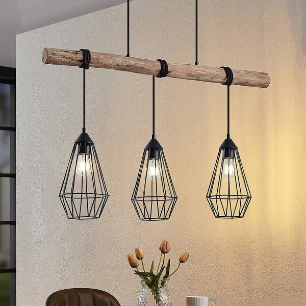 Lampada a sospensione Eldarion Lindby, dimmerabile, Legno chiaro, Soggiorno / Sala da pranzo, Metallo, Campagna / Rustiche, Lampada a sospensione