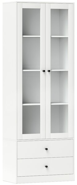 HOMCOM Mobile contenitore moderno con ante vetrate, ripiani regolabili e 2 cassetti, 59x30x164 cm, bianco | Aosom Italy
