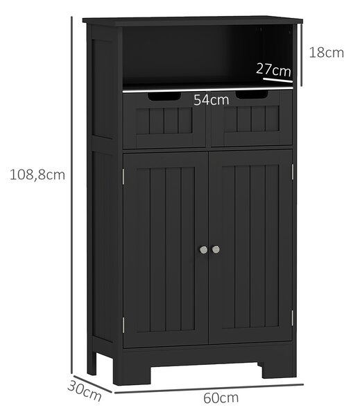 Kleankin Mobile Basso da Bagno Multi-scomparti con 2 cassetti e Armadietto Doppia Anta, Nero | Aosom Italy