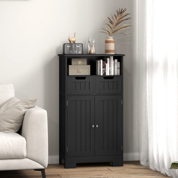 Kleankin Mobile Basso da Bagno Multi-scomparti con 2 cassetti e Armadietto Doppia Anta, Nero | Aosom Italy
