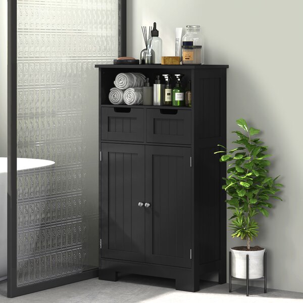 Kleankin Mobile Basso da Bagno Multi-scomparti con 2 cassetti e Armadietto Doppia Anta, Nero | Aosom Italy