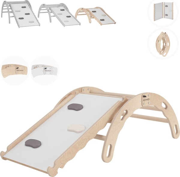 Arco di arrampicata MAMOI® con scivolo, triangolo di arrampicata, arrampicata per bambini, altalena arcobaleno in legno, arco in legno per bambini, tavola di scivolo per parco giochi, mini struttura di arrampicata indoor da 1/2/3 anni