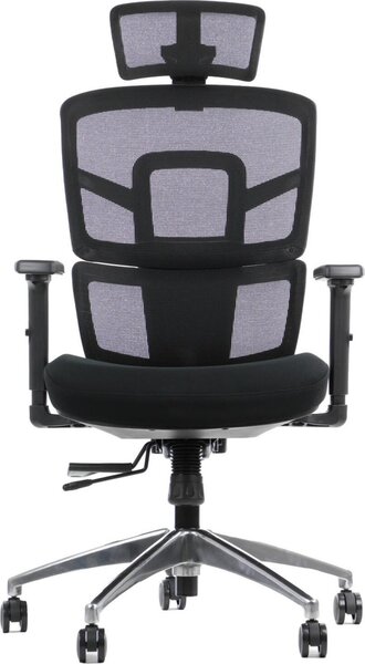 Sedia da ufficio girevole ergonomica TREX, base in alluminio, braccioli regolabili, seduta scorrevole (avanti-indietro), nero
