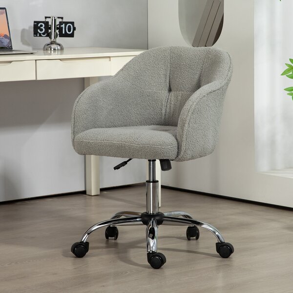 HOMCOM Sedia per scrivania ergonomica con funzione dondolo, effetto velluto teddy, 56x61x86 cm, Grigio | Aosom Italy