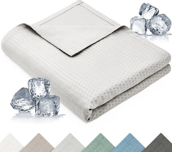 Blumtal coperta rinfrescante 120x100 cm - Coperta estiva in bambù per divano e letto, traspirante e rinfrescante - grigio chiaro, ideale come coperta da viaggio - grigio chiaro
