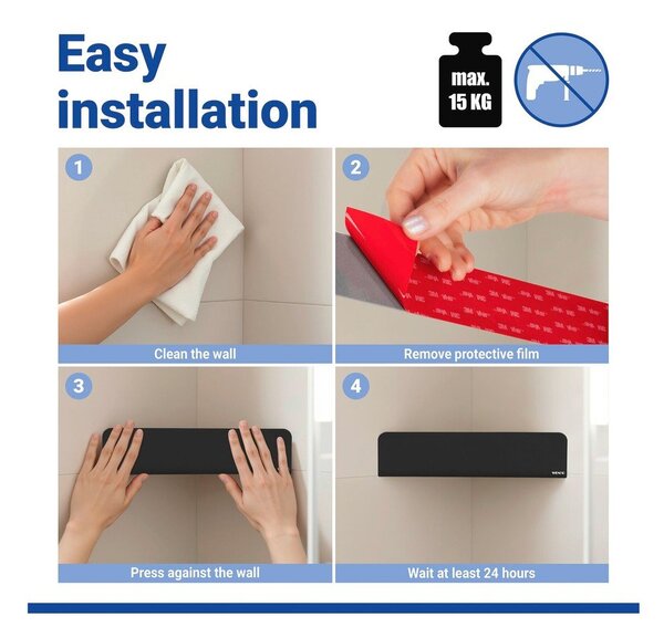 Mensola da bagno senza foratura/ad angolo nera in acciaio inox con aggancio Turbo-loc Lizan – Wenko