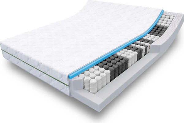 Materasso a 7 zone con nucleo a molle insacchettate Sleezzz Smart 120 x 200 cm, altezza 21 cm, livello di rigidità H2/H3
